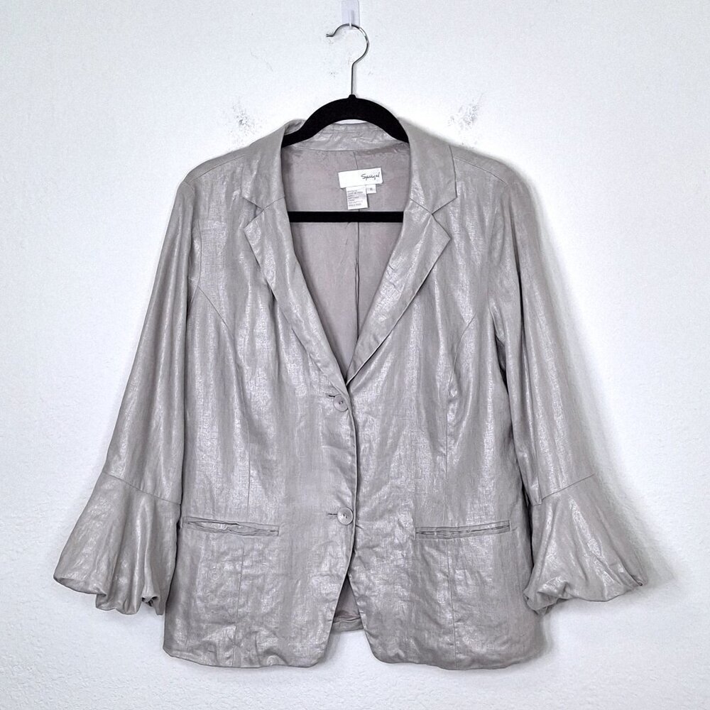 Spiegel 100% Linen Blazer Sz 16 3/4 Sleeves Button Front Office Career Neutral